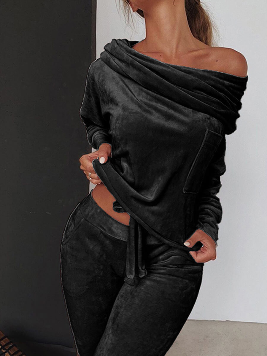 

Lovely Casual Bateau Neck Black Plus Size Two-piece Pants Set