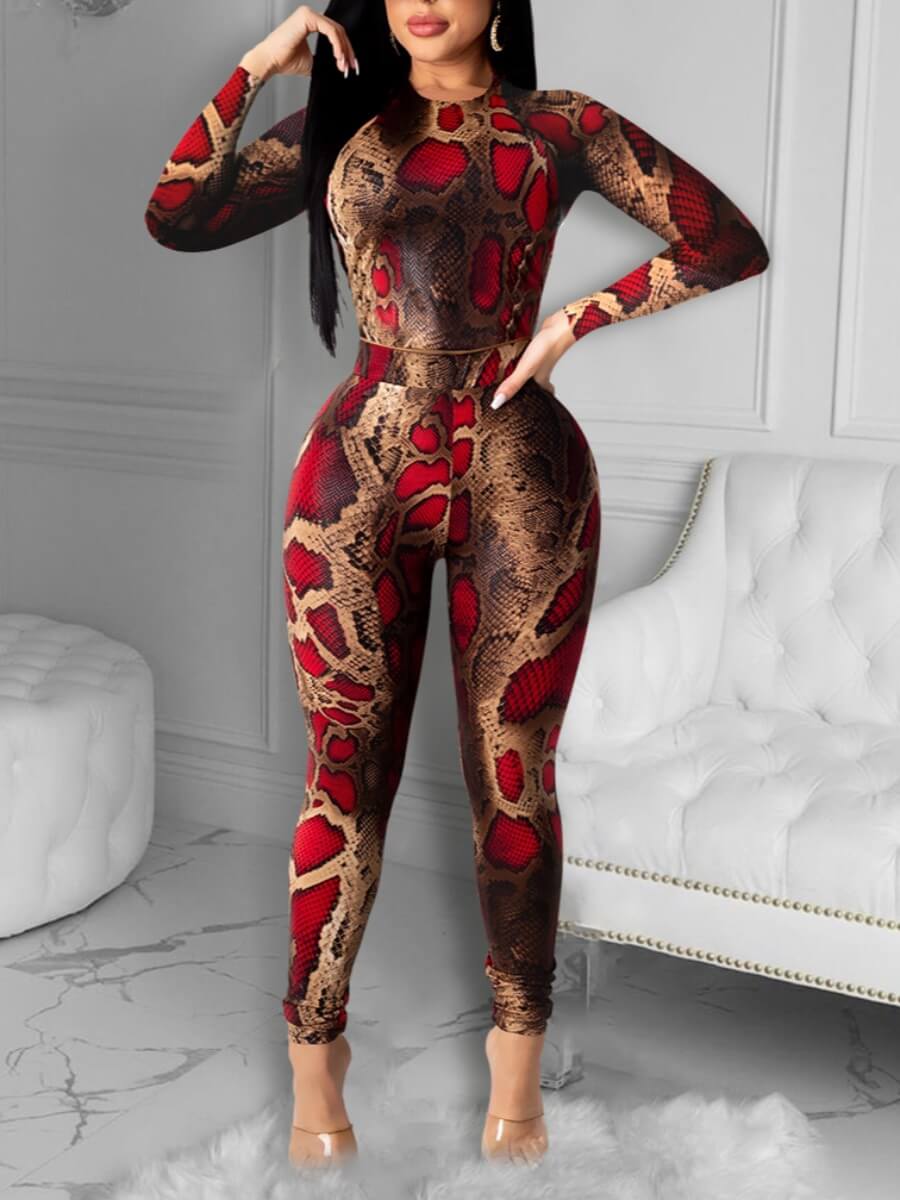 LW SXY Round Neck Cobra Print Pants Set