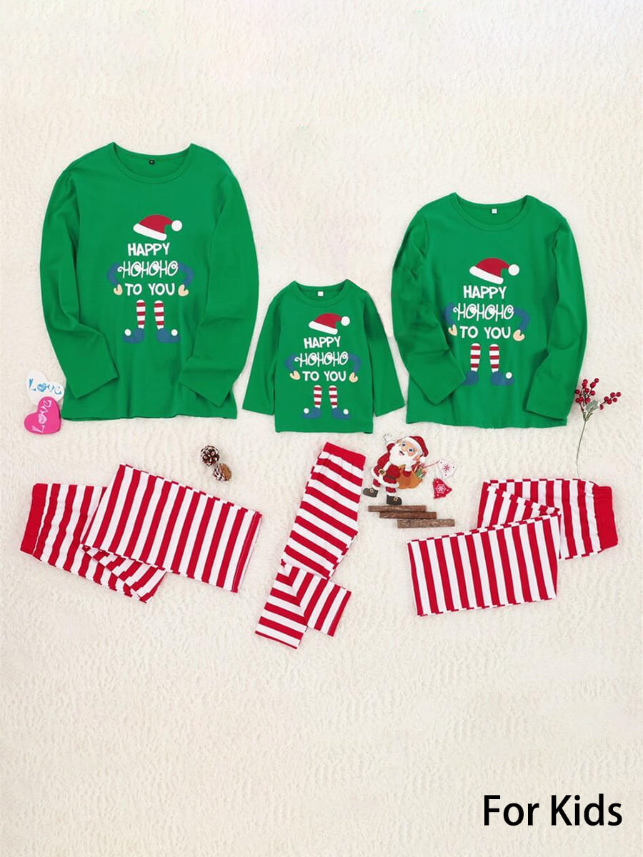 

Lovely Family O Neck Cartoon Print Green Girl Two-piece Pants Set, Girls