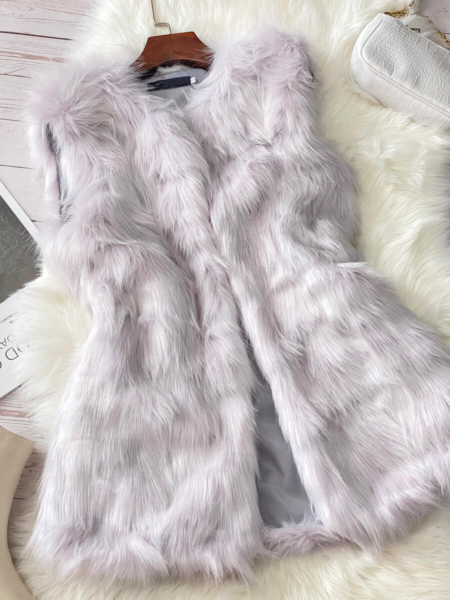 

Lovely Stylish Sleeveless Grey Faux Fur