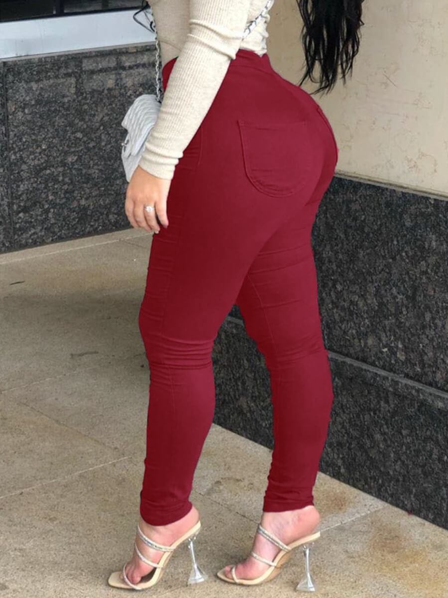 

Lovely Casual Basic Skinny Wine Red Plus Size Jeans