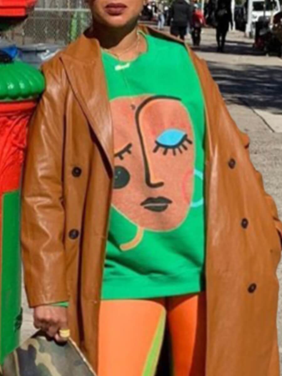 

Lovely Leisure O Neck Print Green Plus Size Hoodie