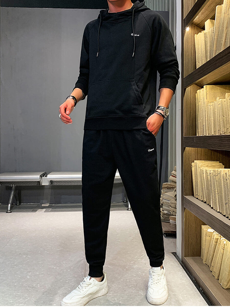 

Lovely Casual Hooded Collar Print Black Men Two-piece Pants Set
