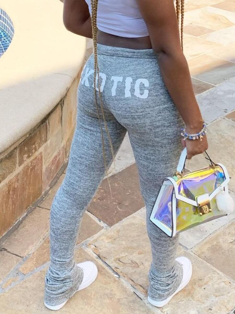 

Lovely Street Letter Print Grey Pants