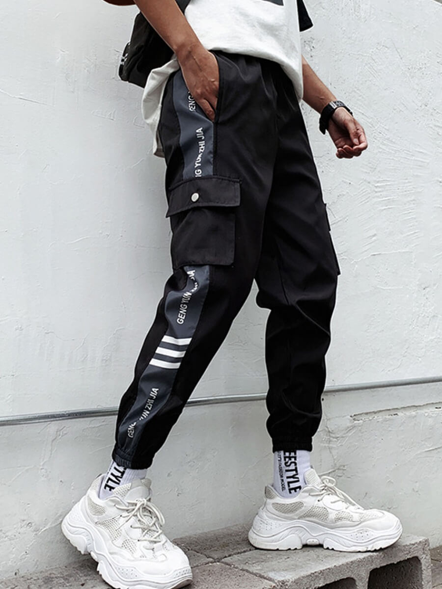 

Lovely Leisure Letter Patchwork Black Men Pants