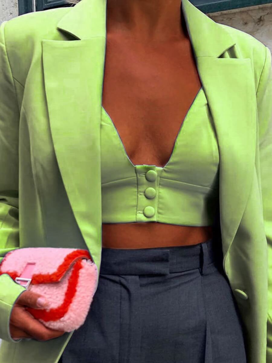 

Lovely Stylish Turn-back Collar Buttons Design Green Blazer