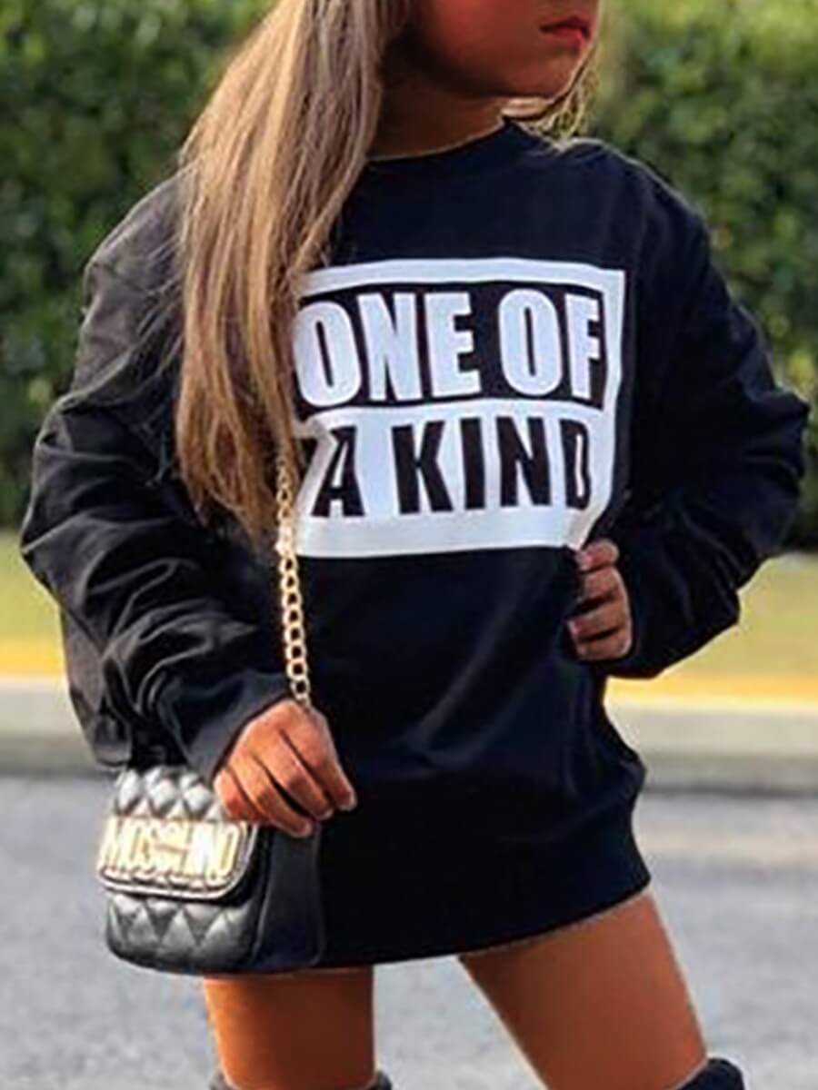 

Lovely Casual O Neck Letter Print Black Girl Hoodie