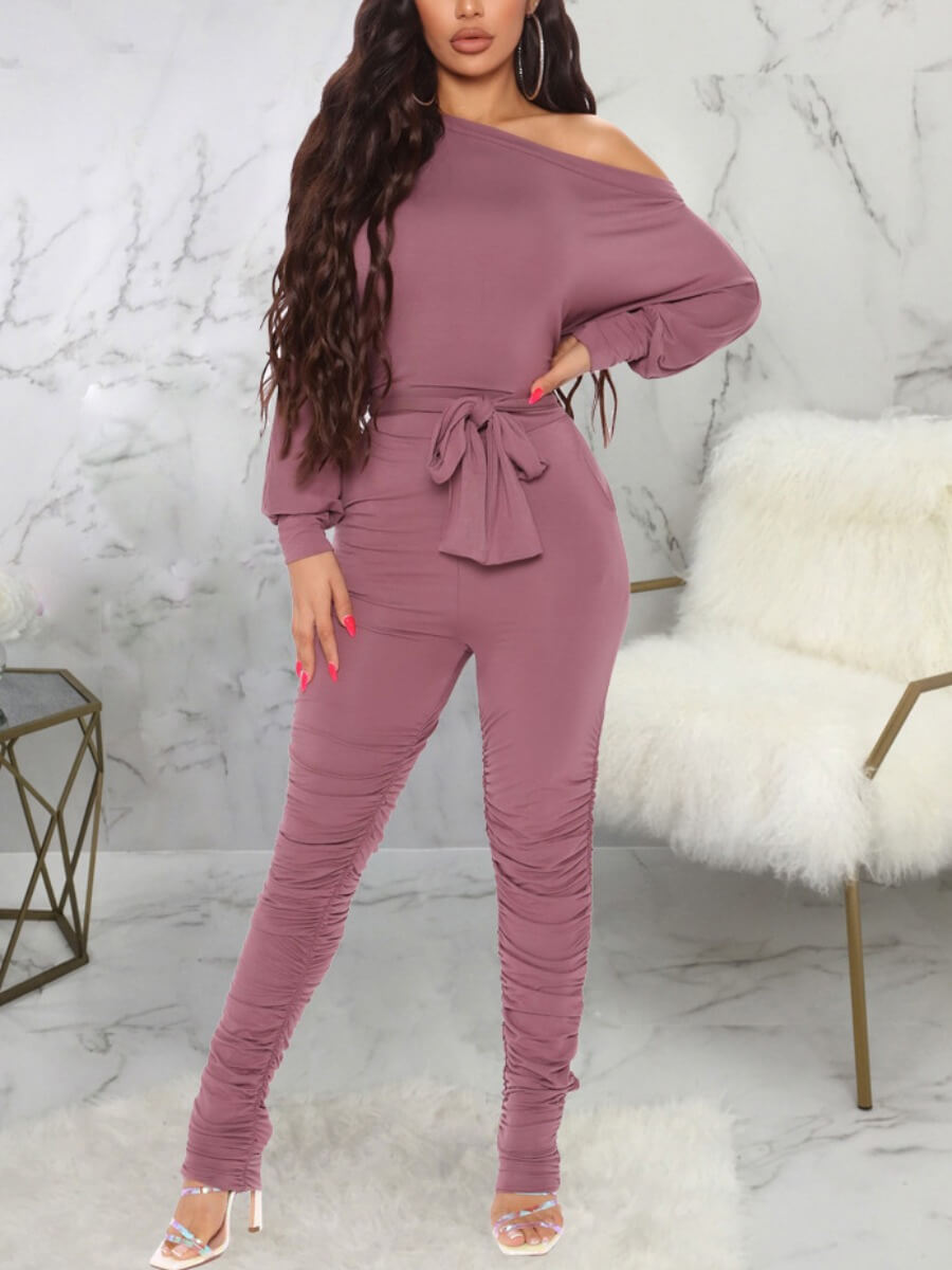 

Lovely Casual One Shoulder Bow-tie Dusty Pink One-piece Jumpsuit