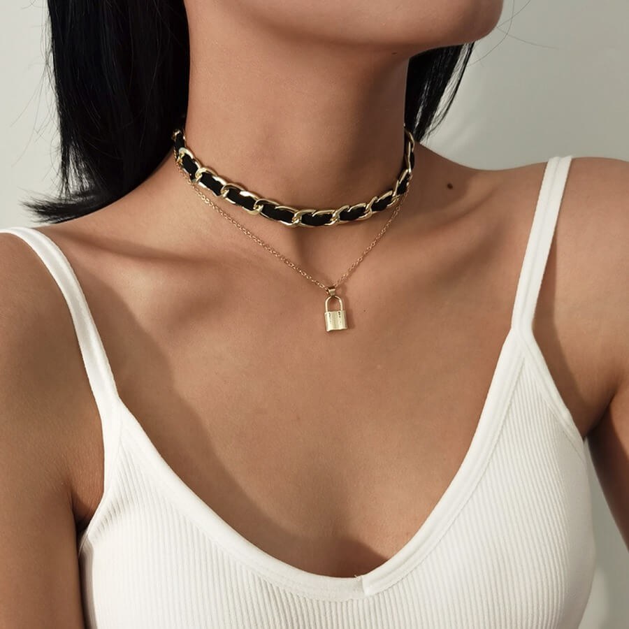 

Lovely Stylish Lock Gold Necklace