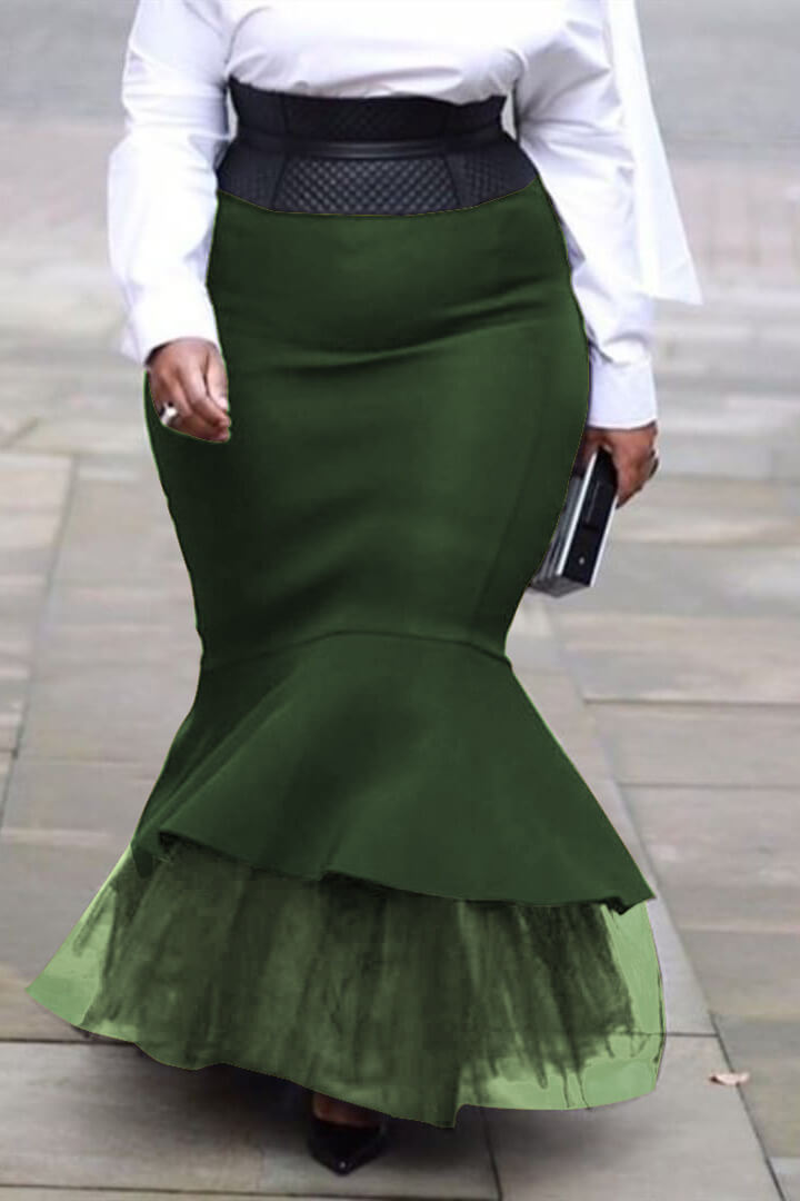 

Lovely Trendy Patchwork Green Plus Size Skirt
