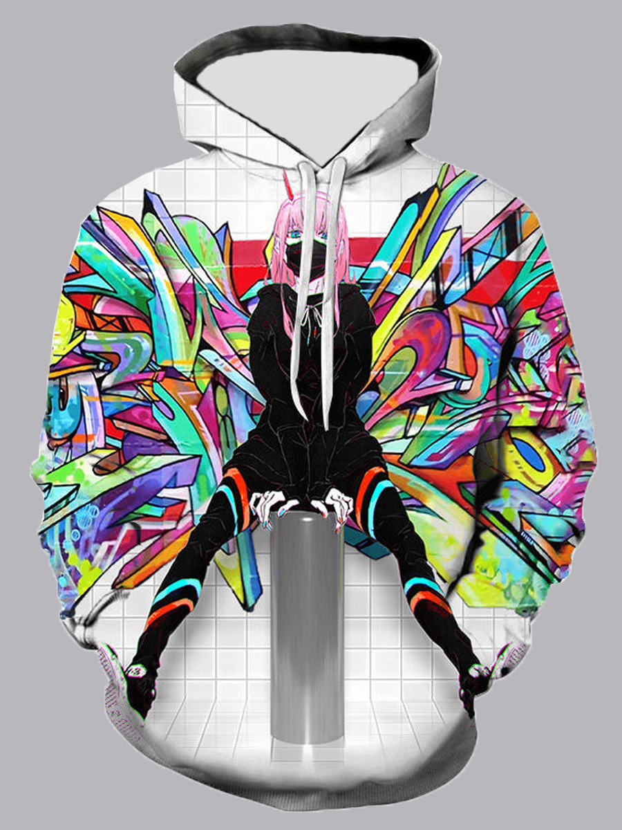 

lovely Leisure Hooded Collar Print White Men Hoodie