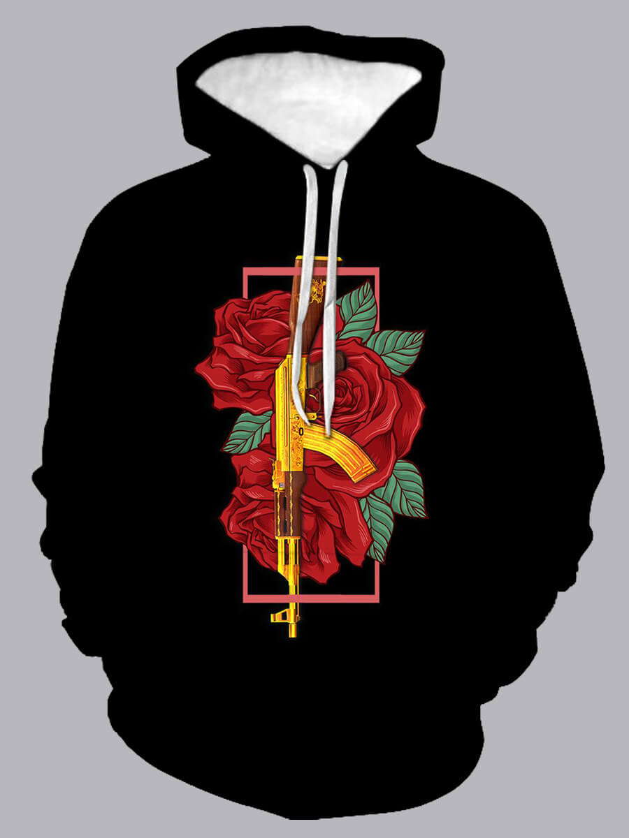 

Lovely Casual Hooded Collar Print Black Men Hoodie