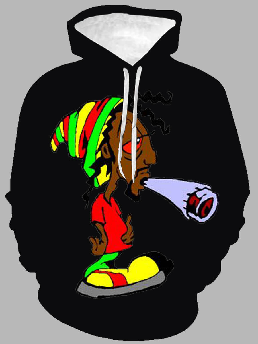 

Lovely Casual Hooded Collar Cartoon Print Black Men Hoodie