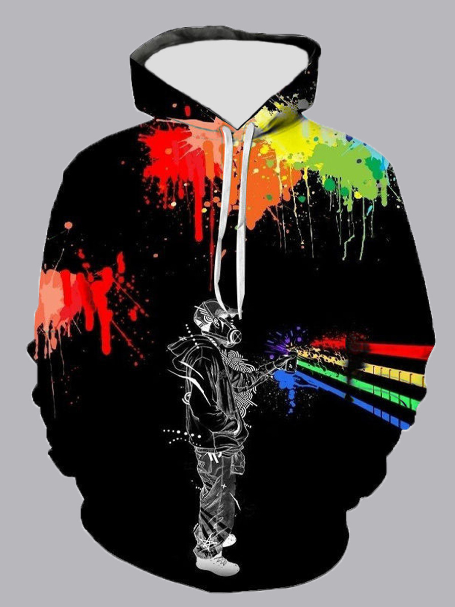 

lovely Street Hooded Collar Print Black Men Hoodie