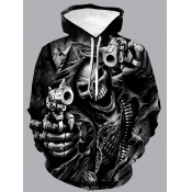 Lovely Street Hooded Collar Skull Print Black Men 