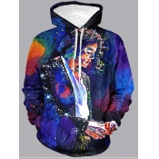 LW Men Hooded Collar Graffiti Print Multicolor Hoo