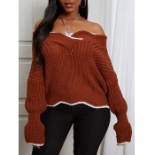 lovely Stylish Dew Shoulder Asymmetrical Coffee Sw