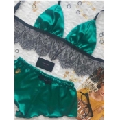 Lovely Sexy Lace Patchwork Green Sleepwear