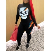 LW Turtleneck Skull Print Skinny Jumpsuit