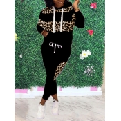 LW BASICS Casual Hooded Collar Leopard Print Patch