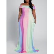 LW Plus Size Off The Shoulder Striped Loose Dress