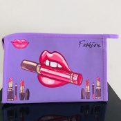 Lovely Stylish Lip Print Purple Makeup Bags