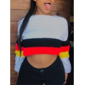 Lovely Street O Neck Patchwork White Sweater