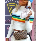 LW Stylish Turtleneck Rainbow Striped White Sweate