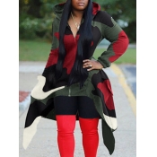 Lovely Casual Hooded Collar Camo Print Asymmetrica