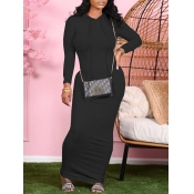 Lovely Casual Hooded Collar Basic Black Ankle Leng