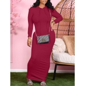 Lovely Casual Hooded Collar Basic Wine Red Ankle L