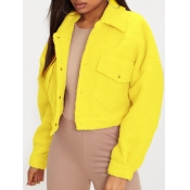 Lovely Casual Turndown Collar Pocket Patched Yello