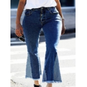Lovely Trendy High-waisted Flared Deep Blue Jeans