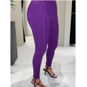 Lovely Sportswear Patchwork Skinny Purple Leggings