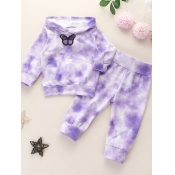 Lovely Trendy Hooded Collar Tie-dye Violet Girl Tw