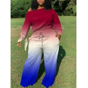 Lovely Trendy Gradient Loose Wine Red Plus Size Tw