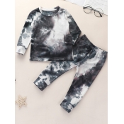 Lovely Stylish O Neck Tie-dye Black Girl Two-piece