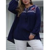 LW Plus Size Round Neck Embroidered Patchwork Blou