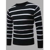 Lovely Stylish O Neck Striped Black Sweater