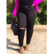Lovely Street Hollow-out Black Jeans