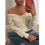 Lovely Trendy V Neck Striped White Sweater