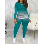 LW Plus Size Casual O Neck Gradient Print Green Tw