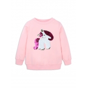 Lovely Casual O Neck Cartoon Pink Girl Hoodie