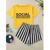 Lovely Leisure O Neck Letter Print Yellow Sleepwea