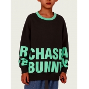 Lovely Street O Neck Letter Print Black Boy Hoodie