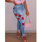 Lovely Stylish Print Skinny Blue Jeans