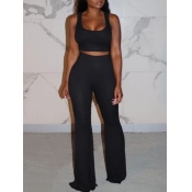 Lovely Sportswear U Neck Basic Black Loungewear