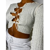 Lovely Street Bandage Design Grey Sweater