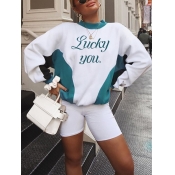 Lovely Leisure O Neck Letter Print Green Hoodie