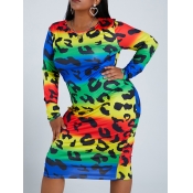 Lovely Casual O Neck Print Multicolor Knee Length 